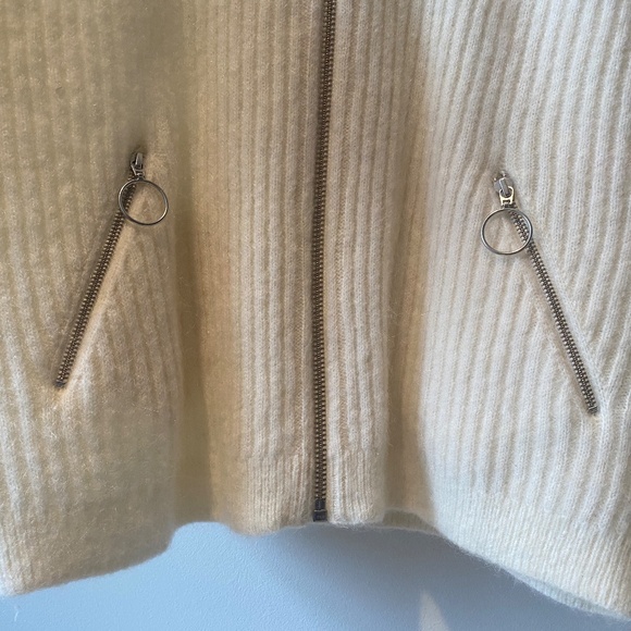 & OTHER STORIES Wool & Mohair Blend Knit Bomber Cardigan in Cream- Size L Large - Picture 4 of 6
